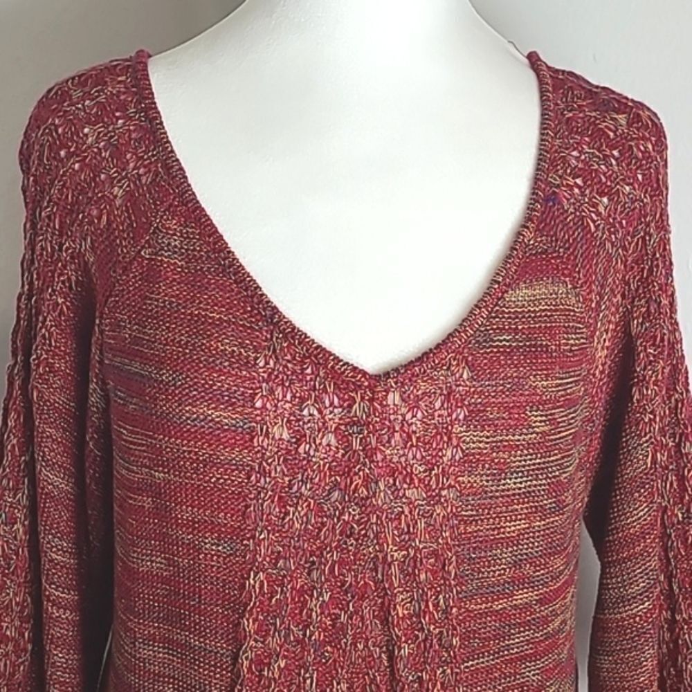 Faded Glory Pullover Sweater Red & Gold Tweed, Loose Knit Accents, Sz XL 16-18 - Picture 2 of 8